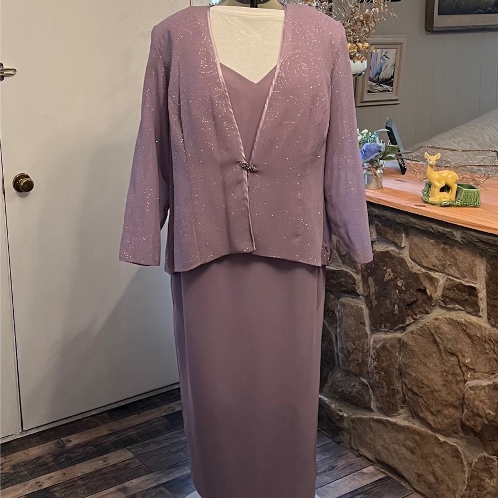 R&M Richards Lavender Maxi Mother of the Bride Dress with Sparkle Jacket.